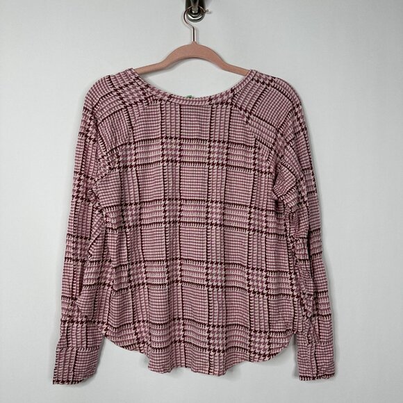 2/$24 Honeydew Gingham Plaid Long Sleeve Lounge Shirt Rose Burgundy S A0498 TRB3 - Picture 4 of 7